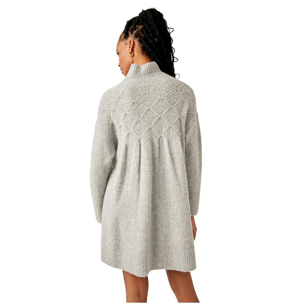 Free People Jaci Sweater Dress XS Beige Mock Neck Boucle Knit Boho OB1778065
